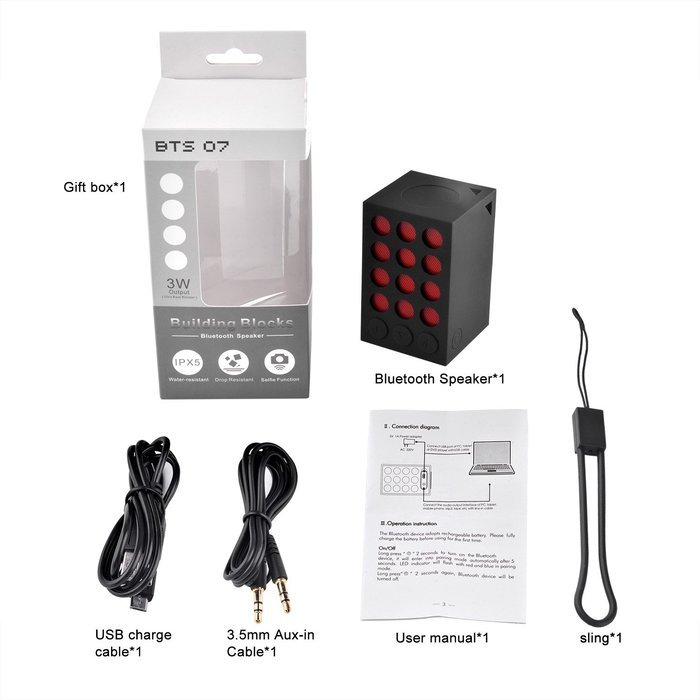 J&L Portable Water-Resistant Bluetooth 3.0 Speaker, IPX5 Mini Shower Speaker, Built-In Mic N7