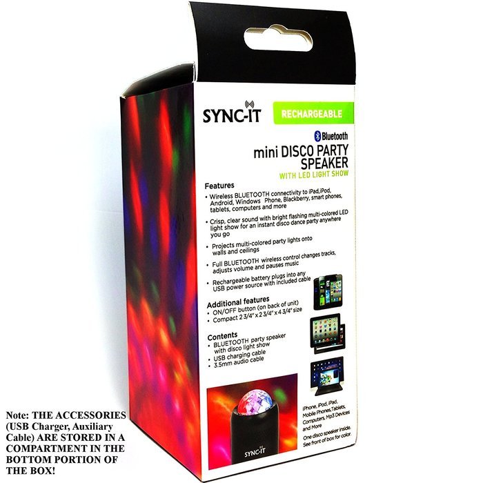 SYNC-IT Bluetooth Portable Wireless Party Speaker With Light Show - Full USB Connectivity - Multi-Colored LED... N4