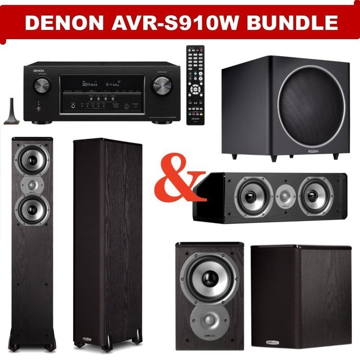 Denon AVR-S910W 7.2 Channel Full 4K Ultra HD A/V Receiver + A Polk Audio TSi Series Home Theater Speaker Package... N4