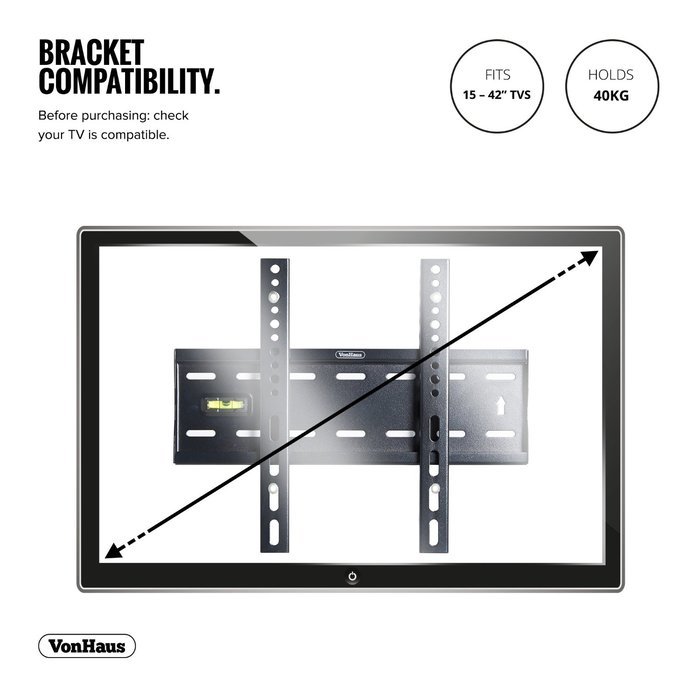 VonHaus Ultra Slim TV Wall Mount for 15-42 inch LCD LED 3D Plasma TVs Super Strong 88lbs Weight Capacity N2