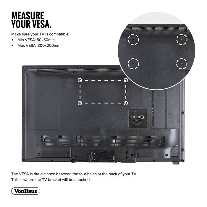 VonHaus Ultra Slim TV Wall Mount for 15-42 inch LCD LED 3D Plasma TVs Super Strong 88lbs Weight Capacity N6