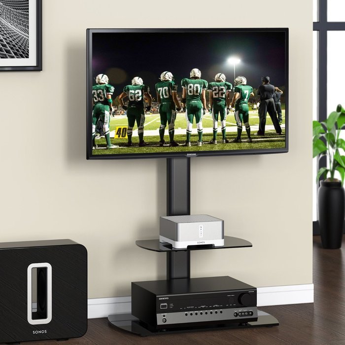 Fitueyes Swivel Floor tv stand with mount and two shelves for 32-50" Sony/ Samsung /LG/ Vizio TV TT206501GB