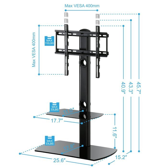 Fitueyes Swivel Floor tv stand with mount and two shelves for 32-50" Sony/ Samsung /LG/ Vizio TV TT206501GB N2