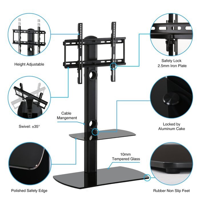 Fitueyes Swivel Floor tv stand with mount and two shelves for 32-50" Sony/ Samsung /LG/ Vizio TV TT206501GB N3