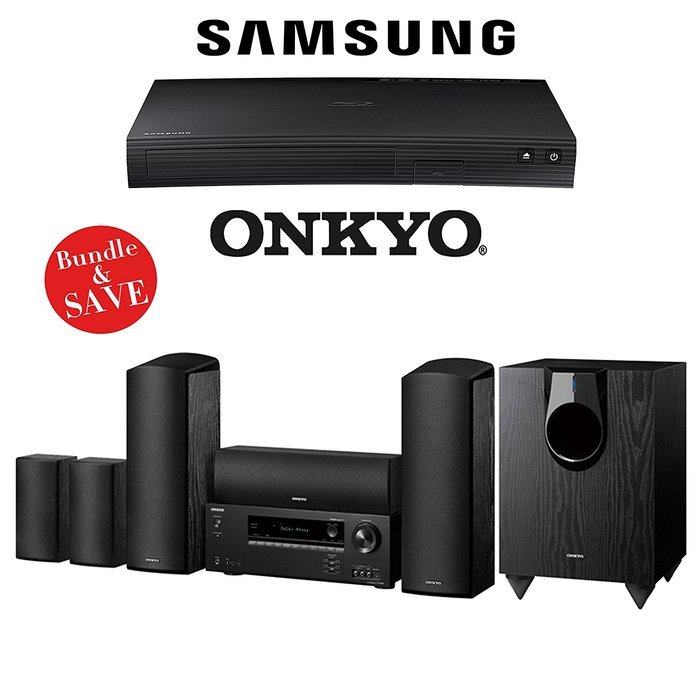 Onkyo HT-S5800 5.1.2 -Channel Dolby Atmos Home Theater System with Samsung BD-J5700 Curved Blu-Ray Player