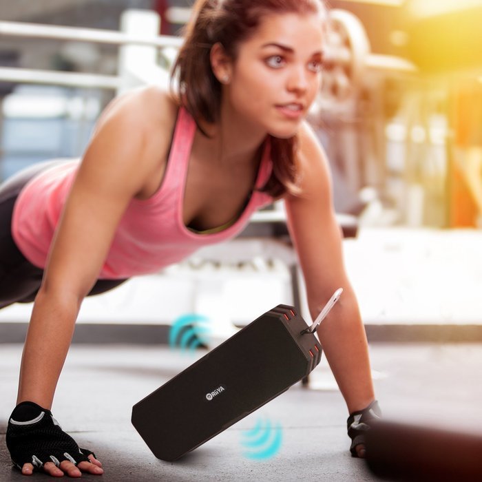 RiiYA Strong Life Wireless Portable Sport Waterproof Bluetooth Speaker with IP67 & Microphone - Black/Red