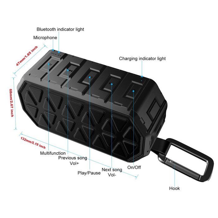 IP66 Portable Speaker Shockproof Waterproof Dustproof Wireless Bluetooth Speaker Sports Outdoor Shower Portable... N6