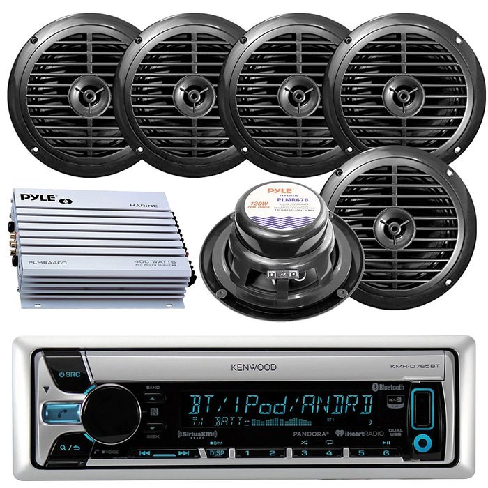 Kenwood KMR-D765BT Bluetooth CD MP3 USB AUX AM/FM Radio Marine Boat Stereo 6 X 6.5 Dual Cone Marine Speakers 4...