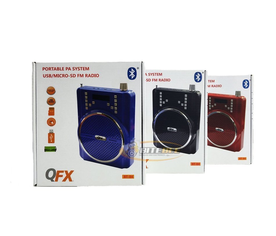QFX BT-84 Rechargeable PA System w/Bluetooth/USB/MicroSD-IN/Headset Mic - RED N2