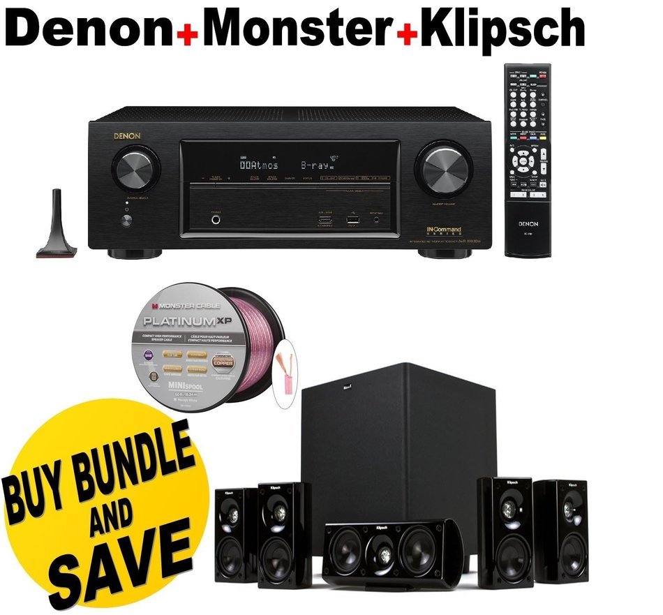 Denon AVR-X1300W Channel Full 4K Ultra HD AV Receiver with Bluetooth + Polk Audio 5.1 TL1600 Speaker System +...