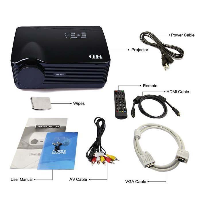 3*HDMI USB 3D LED Multimedia HD 3000 lumen Projector 1080P Native 1280*768 Contrast Ratio 2000: 1 N2