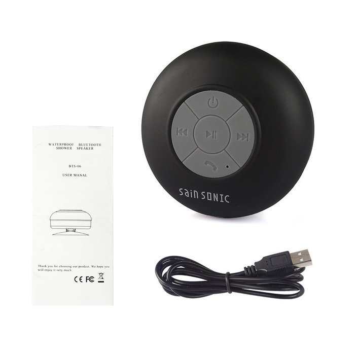 SainSonic SS1 Waterproof Wireless Bluetooth Shower Car Suction Speaker Black N4