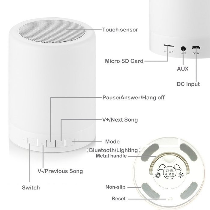 LED Bluetooth Speakers,HugeTree&reg; Wireless Bluetooth Speaker with Smart Touch Lamp, Muisc Player / Hands-free Bluetooth... N6