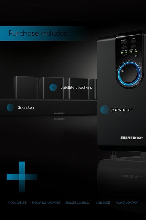 Sharper Image 5.1 Home Theater Sound System With Bluetooth Subwoofer, Sound Bar & Satellite Speakers (Black) N3
