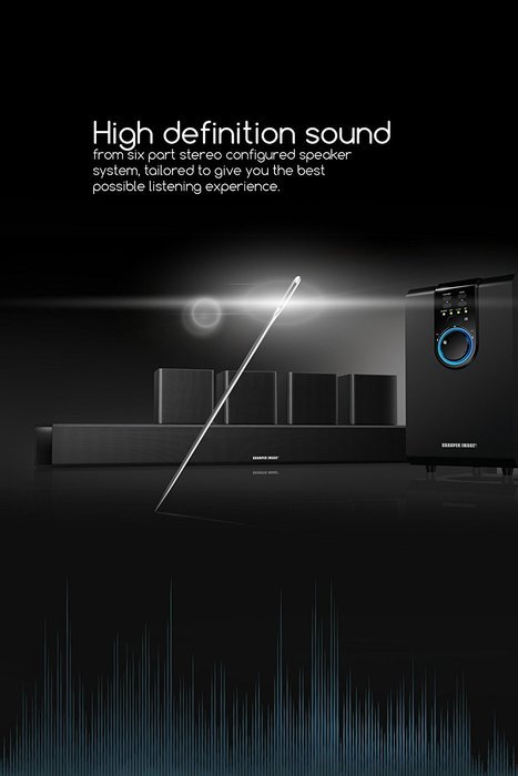 Sharper Image 5.1 Home Theater Sound System With Bluetooth Subwoofer, Sound Bar & Satellite Speakers (Black) N6
