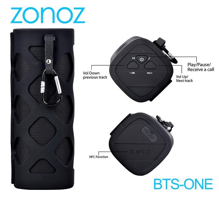 zonoz BTS-ONE 10W Rugged Waterproof Outdoor Portable Wireless Bluetooth Speaker w/ HD Premium Sound, Up to 12... N3