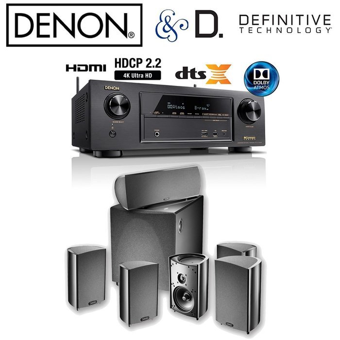 Denon AVR-X1300W Receiver Bundle with Definitive Technolgoy ProCinema 600 System in Black