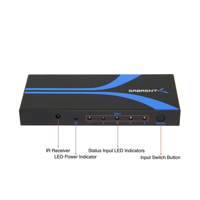 Sabrent High Definition 5x1 HDMI switch with IR wireless remote and AC Power adapter - supports 3D, 1080p (ST-HDMI) N4