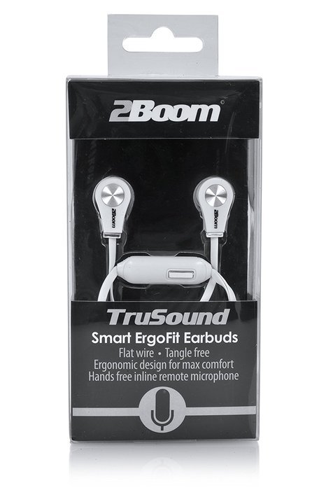 2BOOM Professional Sound Comfort Wired Earbuds with Microphone and Volume Control White N3