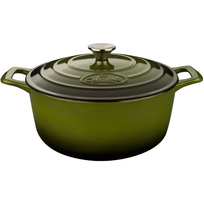 La Cuisine LC 4150 Cast Iron Casserole with Cream Interior, 2.2 quart, Green/Cream