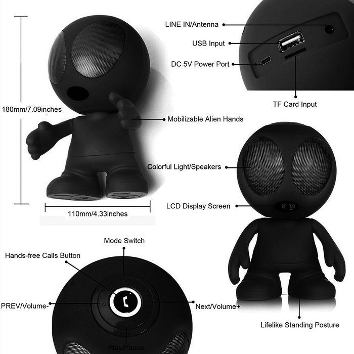 Alien Portable Wireless Bluetooth Speaker w/Stereo & Clear Bass Subwoofer N16
