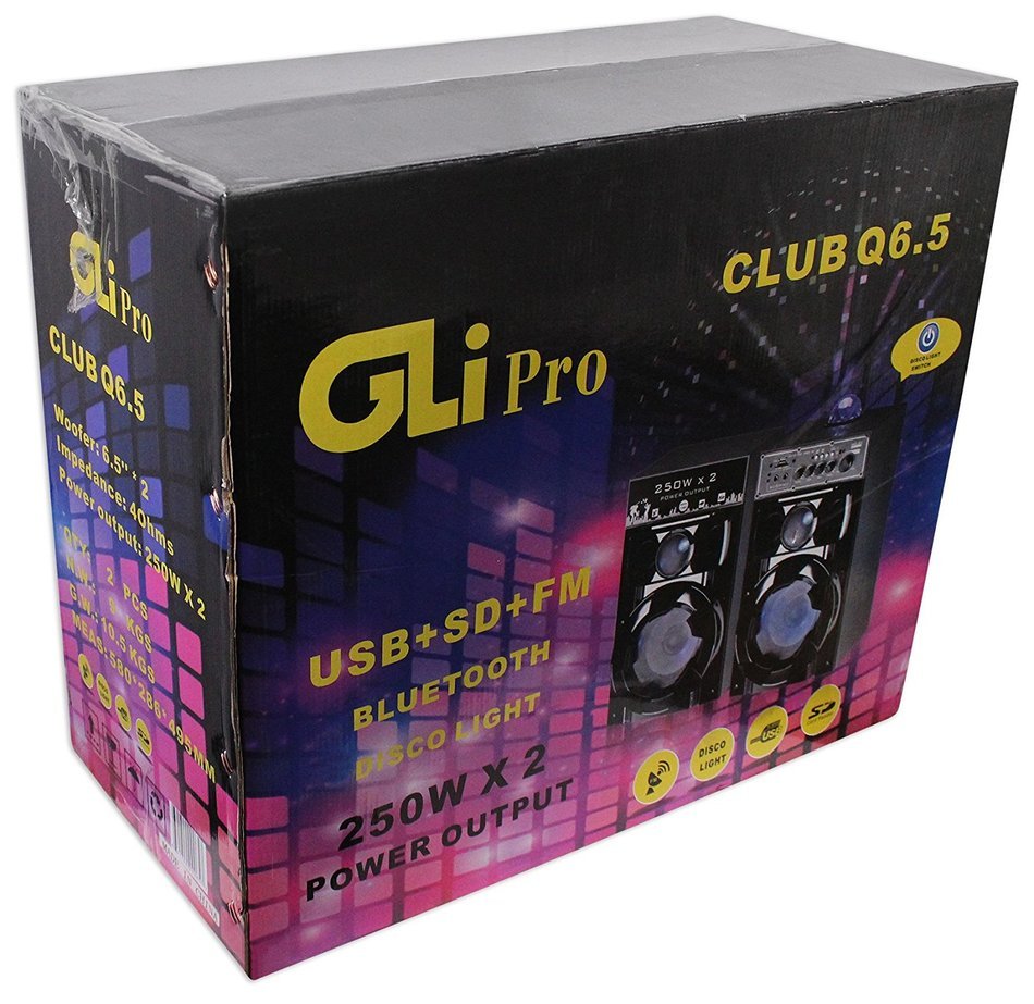 GLI Club Q6.5 Dual 6.5" Bluetooth Home Theatre Speakers USB/SD/Radio+Disco Ball N7