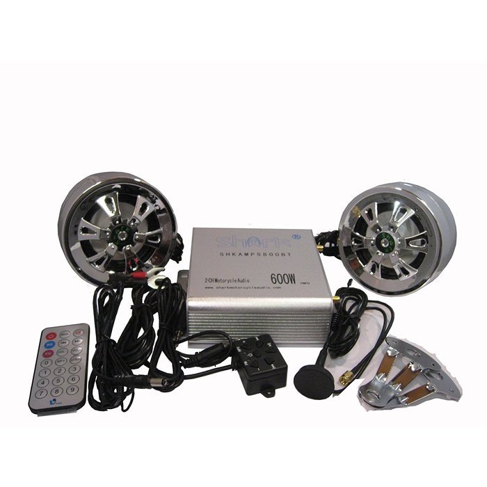 Shark Shkamp5800bt6160 Chrome 600 Watt Bluetooth Motorcycle Marine Audio System w/ 3.5 Speakers + Wired / Wireless...