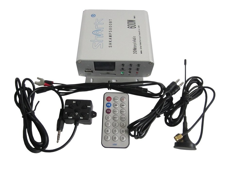 Shark Shkamp5800bt6160 Chrome 600 Watt Bluetooth Motorcycle Marine Audio System w/ 3.5 Speakers + Wired / Wireless... N3