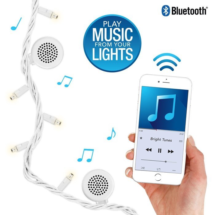 Innovative Technology BRT-200-WG Bright Tunes Decorative String Light with Bluetooth Speakers, White, 26-Feet N5