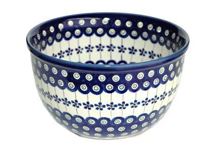 Polish Pottery Flowering Peacock Medium Mixing Bowl