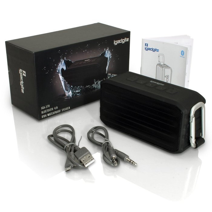 iGadgitz IGA-370 IPX4 Waterproof Portable Wireless Bluetooth Travel Speaker (Bluetooth 4.0 / 7W Power Output)...