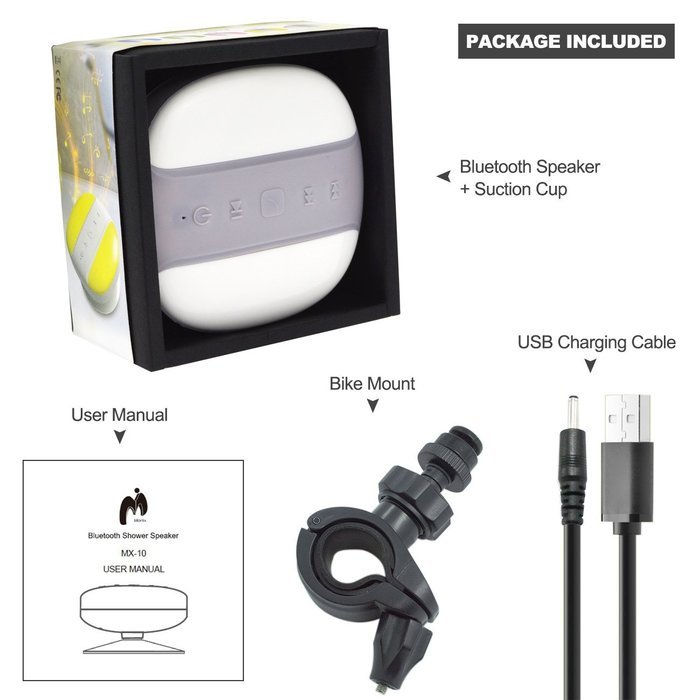 Shower & Pool Speaker,Miomix MX-10 2 in 1 IPX4 Waterproof Bluetooth 3.0 Portable Speakerphone,with Bike Mount... N6