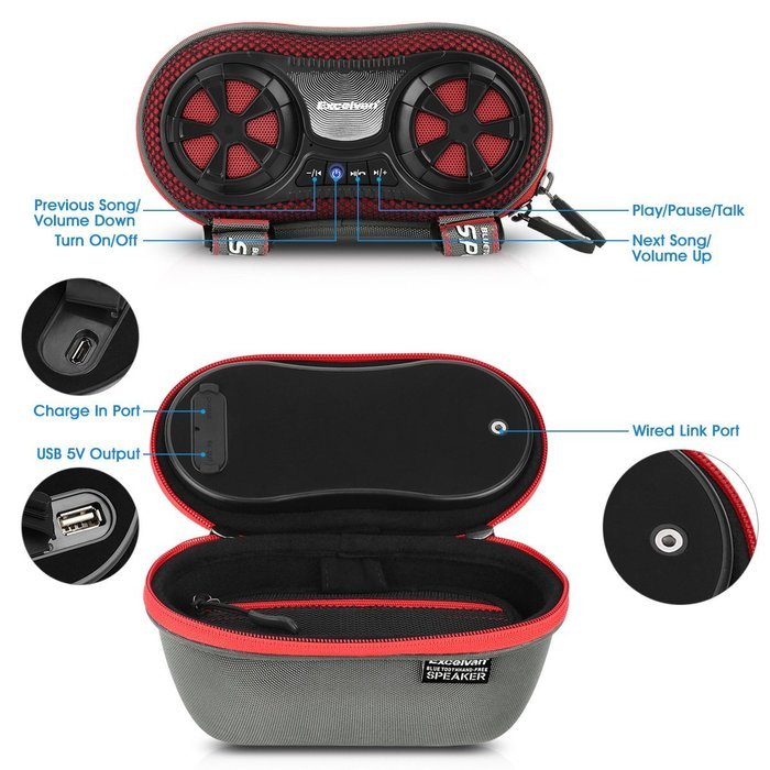 Excelvan Wireless Bluetooth Speaker-Bicycle Speaker Case(with Rechargeable 4400 mAh Power Bank, Hands-Free Speaker... N10