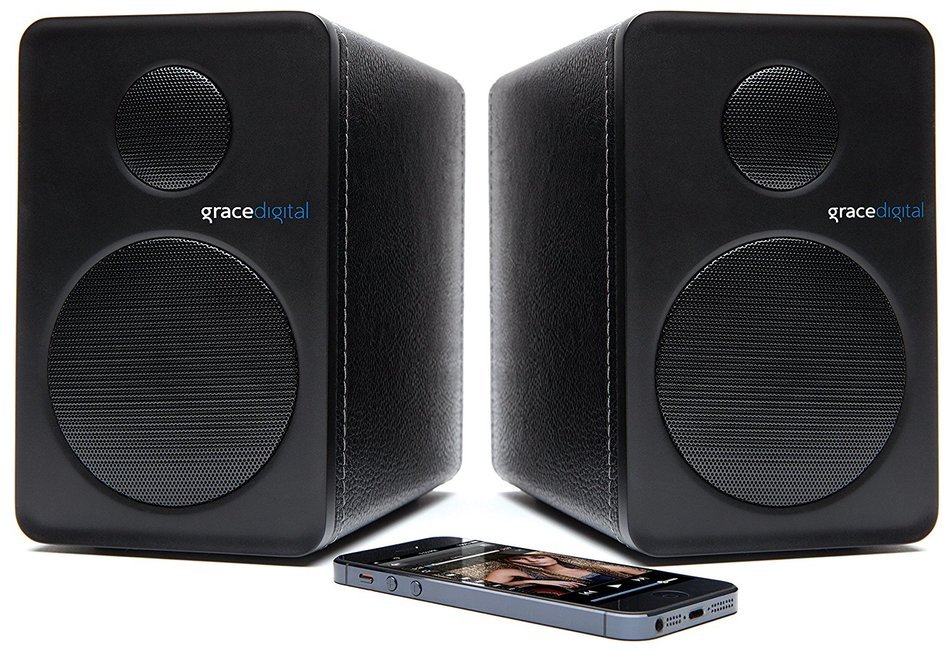 Grace Digital GDI-BTSP201 aptX Powered Bookshelf Bluetooth Speakers (Set of 2, Black)