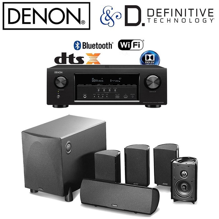 Denon AVR-S720W 7.2 4K HD AV Receiver + Definitive ProCinema 600 System in Black