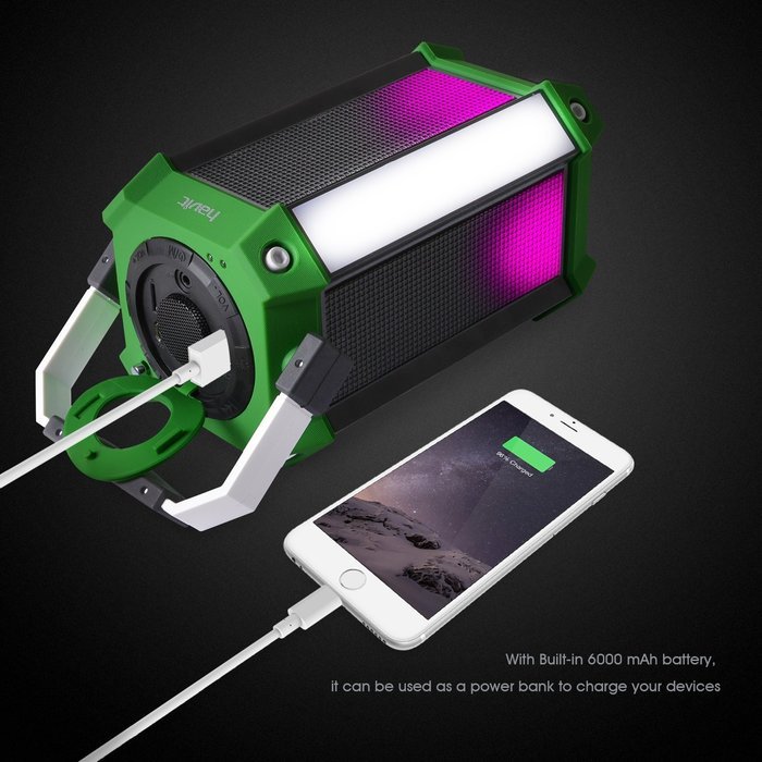 HAVIT HV-SK159BT LED Wired/Wireless Bluetooth Speaker with Power Bank, TF Card and FM Radio (Black+Green) N2