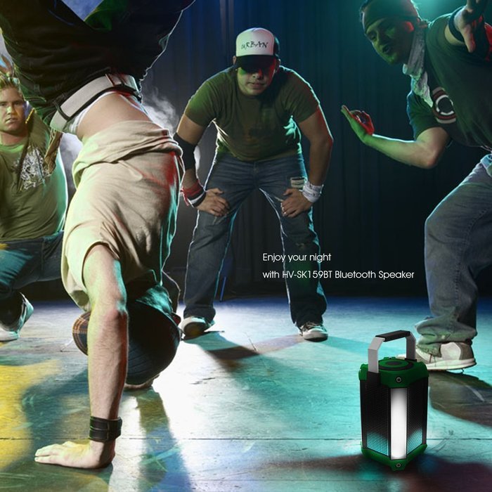 HAVIT HV-SK159BT LED Wired/Wireless Bluetooth Speaker with Power Bank, TF Card and FM Radio (Black+Green) N7