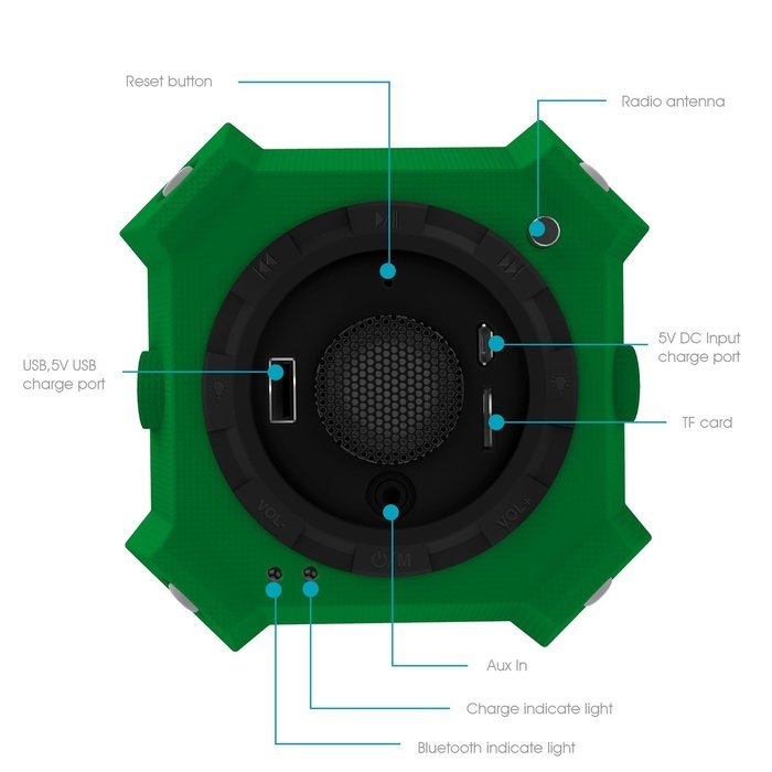 HAVIT HV-SK159BT LED Wired/Wireless Bluetooth Speaker with Power Bank, TF Card and FM Radio (Black+Green) N8