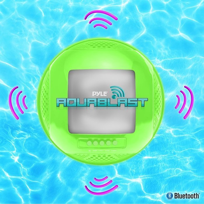 Pyle PWR90DWT Aqua Blast Waterproof Bluetooth Floating Pool Speaker System with Built-In Rechargeable Battery... N3