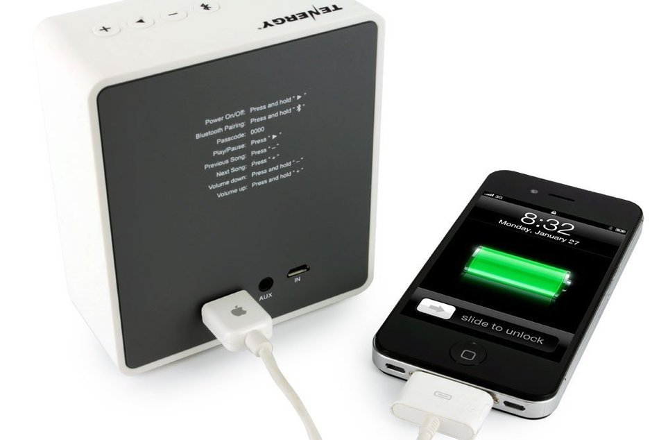 Tenergy Music PowerBox Bluetooth Speaker & Built-in 5000mAh Power Bank (White) N5