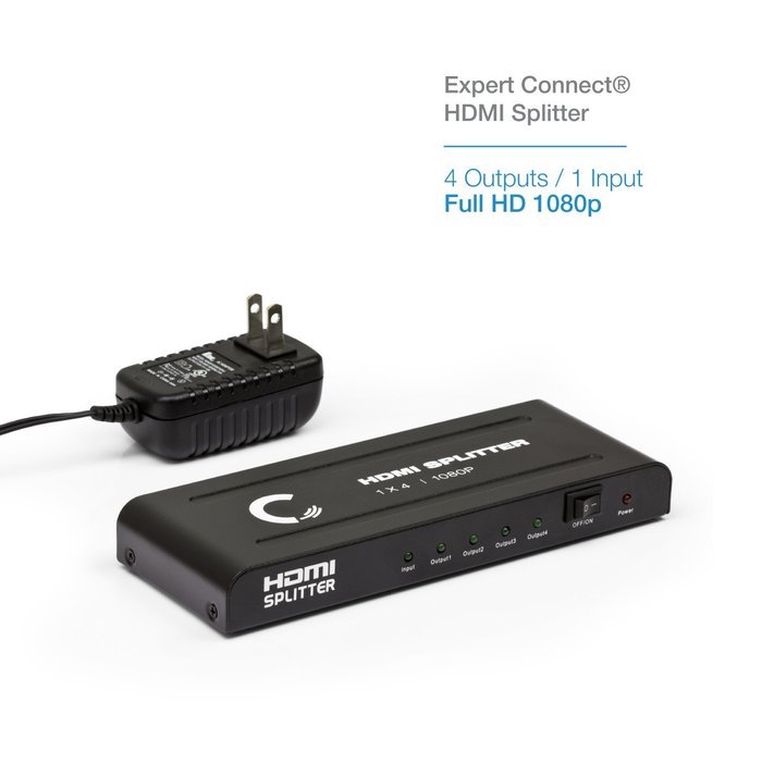 Expert Connect | 1x4 HDMI Splitter | 4 Port | 1 in - 4 out | Full HD/3D | 1080P | HDMI 1.3 | HDTV | PS4 / PS3... N2