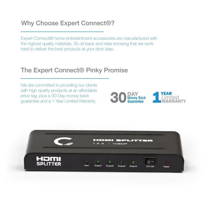 Expert Connect | 1x4 HDMI Splitter | 4 Port | 1 in - 4 out | Full HD/3D | 1080P | HDMI 1.3 | HDTV | PS4 / PS3... N5