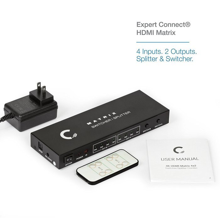 Expert Connect | 1x4 HDMI Splitter | 4 Port | 1 in - 4 out | Full HD/3D | 1080P | HDMI 1.3 | HDTV | PS4 / PS3... N29