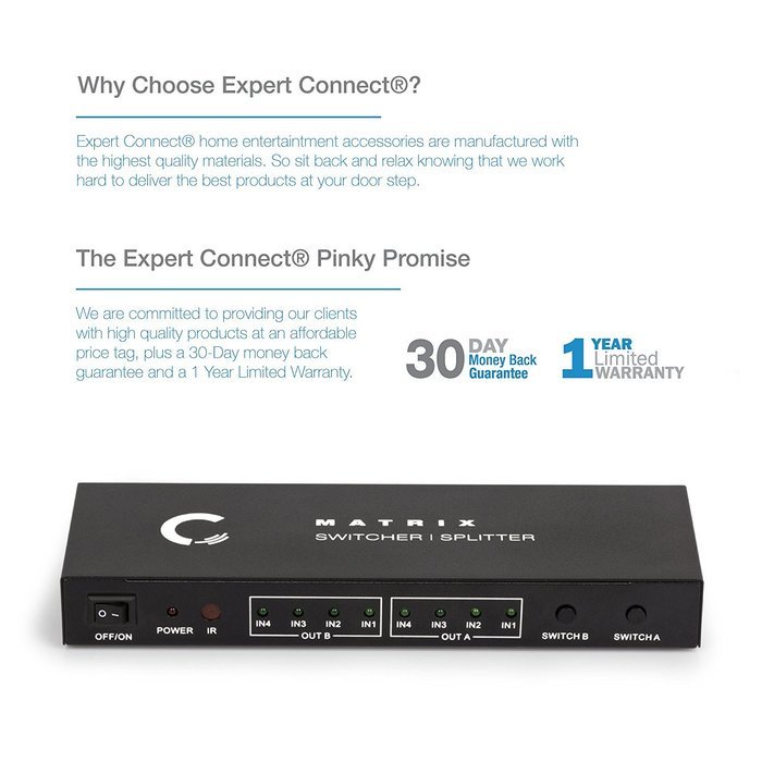 Expert Connect | 1x4 HDMI Splitter | 4 Port | 1 in - 4 out | Full HD/3D | 1080P | HDMI 1.3 | HDTV | PS4 / PS3... N30