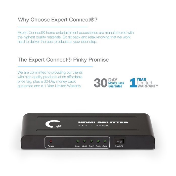 Expert Connect | 1x4 HDMI Splitter | 4 Port | 1 in - 4 out | Full HD/3D | 1080P | HDMI 1.3 | HDTV | PS4 / PS3... N35