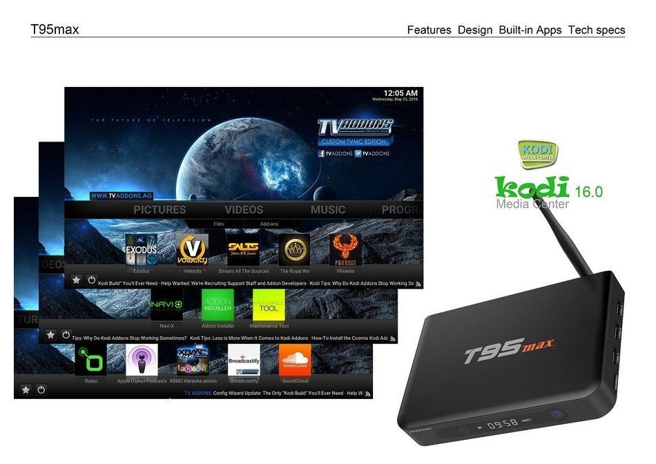 Epteam Android tv box 32GB ROM 2GB RAM T95 Max Amlogic S905 Quad-Core cortex-A53 Android 5.1 Kodi 16.0 2.4G/5G... N9