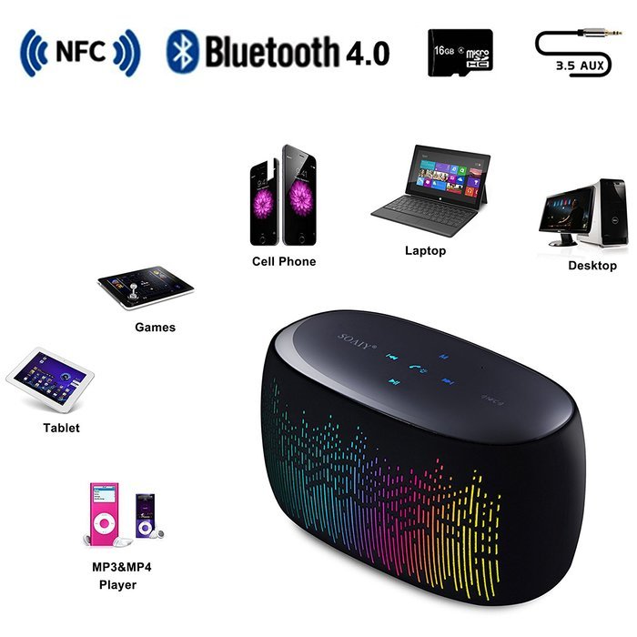 SOAIY S-52 Wireless NFC/Bluetooth 4.0 Speaker w/ LED Spectrum Light Show (Built-in MIC, AUX Jack, TF Card Slot... N2
