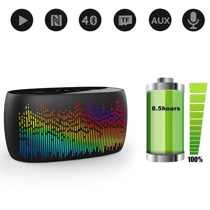 SOAIY S-52 Wireless NFC/Bluetooth 4.0 Speaker w/ LED Spectrum Light Show (Built-in MIC, AUX Jack, TF Card Slot... N4