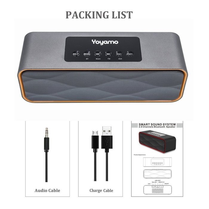 Yoyamo Portable Bluetooth Speakers Wireless Speaker with Super Bass Stereo sound for Smart Phones, Tablet, PC(... N20