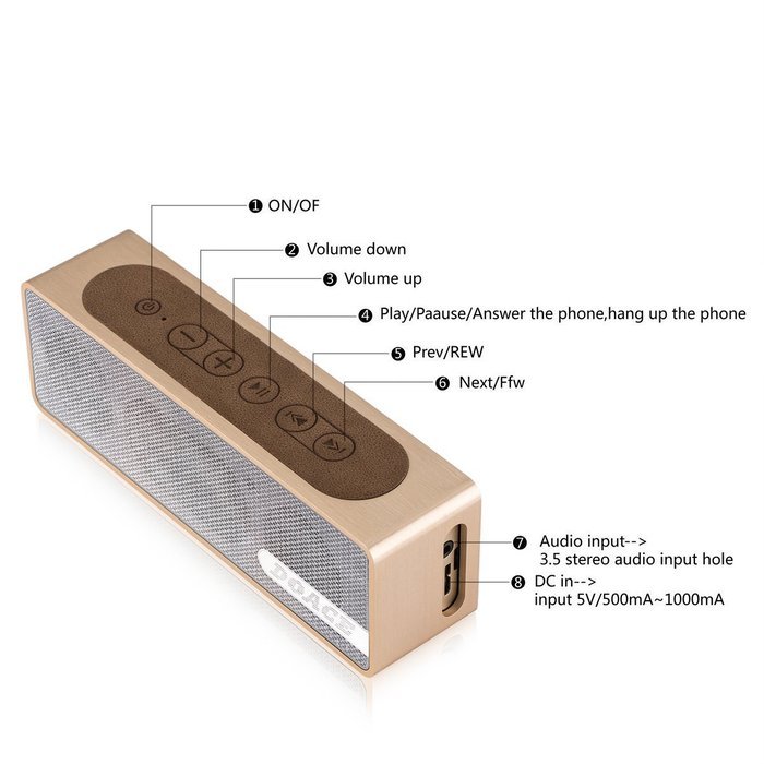 DOACE M-BOX Bluetooth Wireless Surround Sound Stereo Speaker Bluetooth V4.0 DSP Chip Metal Appearence with built... N4